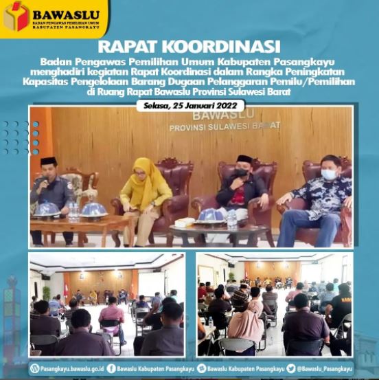 BAWASLU KABUPATEN PASANGKAYU  MENGIKUTI KEGIATAN RAPAT KORDINASI PENINGKATAN KAPASITAS PENGELOLAAN BARANG DUGAAN PELANGGARAN